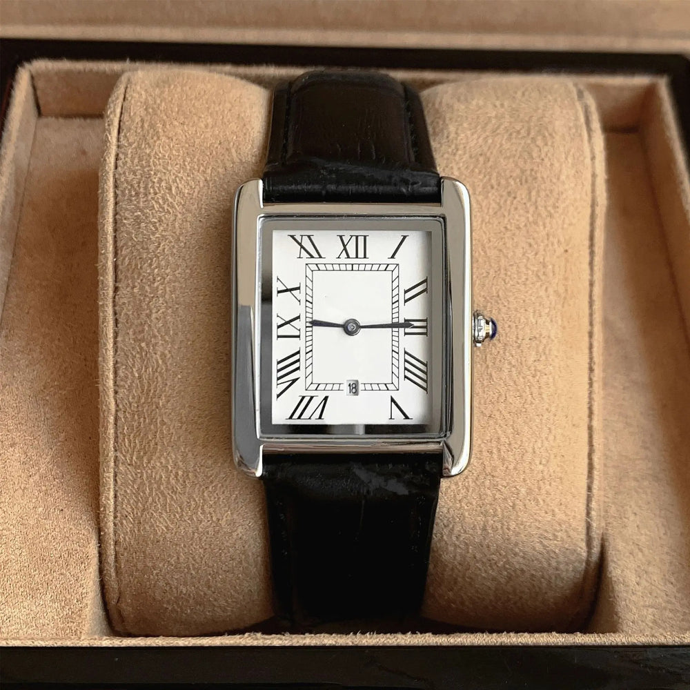 Men's Square Analog Dress Watch with Leather Strap