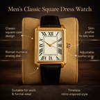 Men's Square Analog Dress Watch with Leather Strap