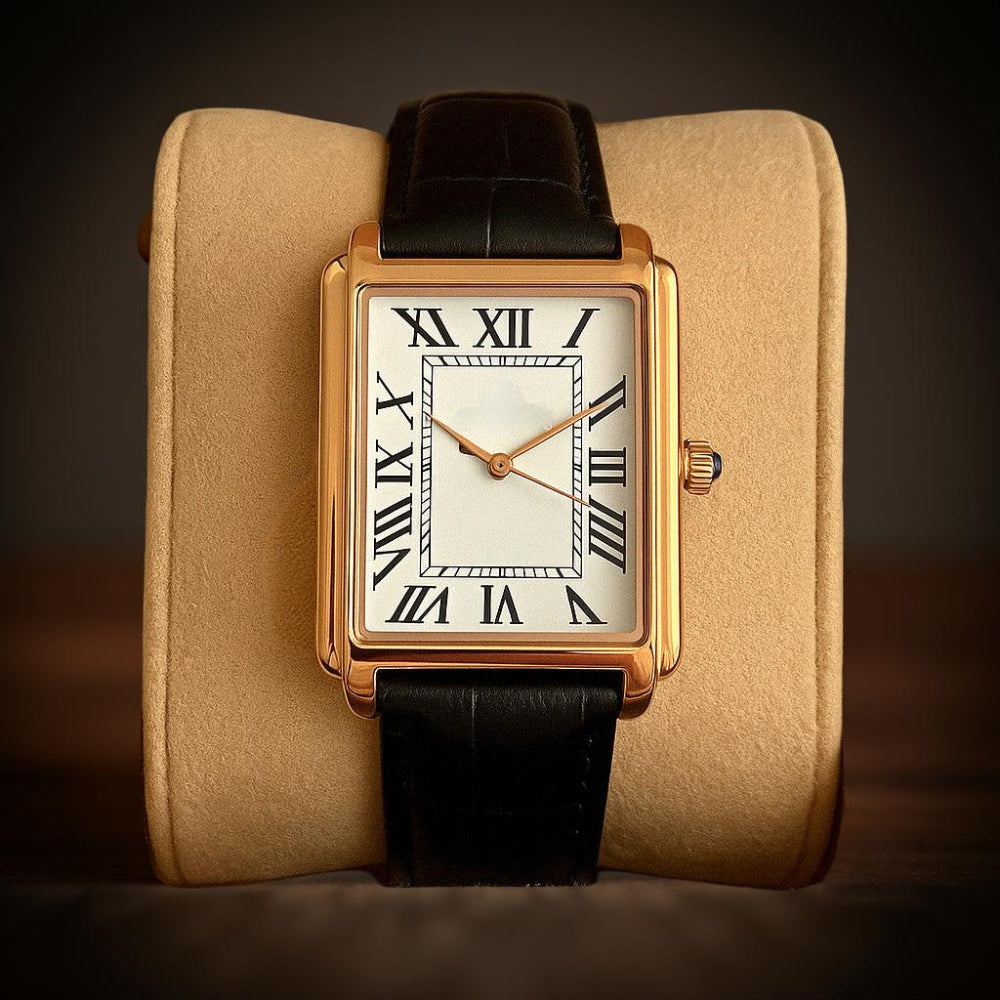 Men's Square Analog Dress Watch with Leather Strap