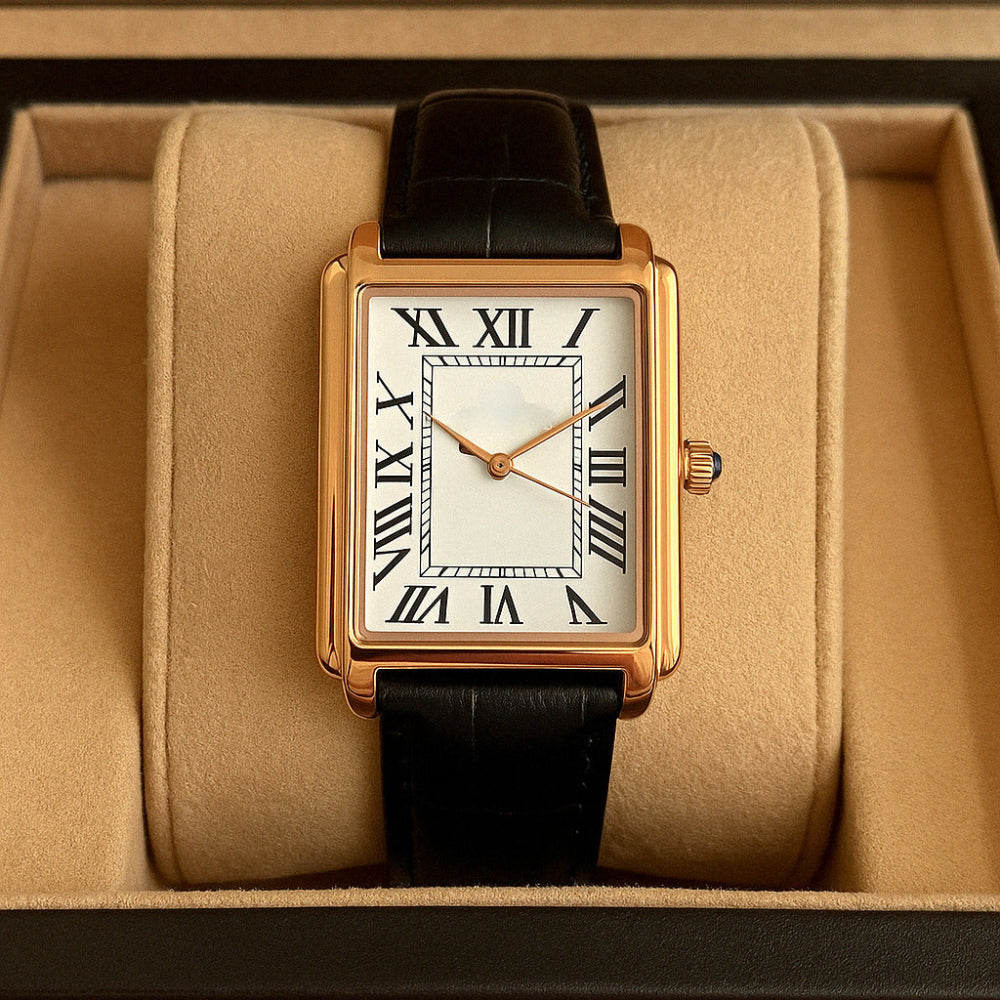 Men's Square Analog Dress Watch with Leather Strap
