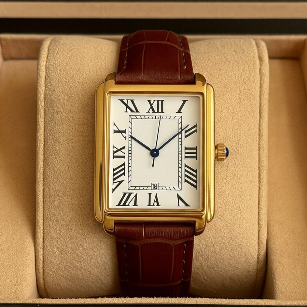 Men's Square Analog Dress Watch with Leather Strap