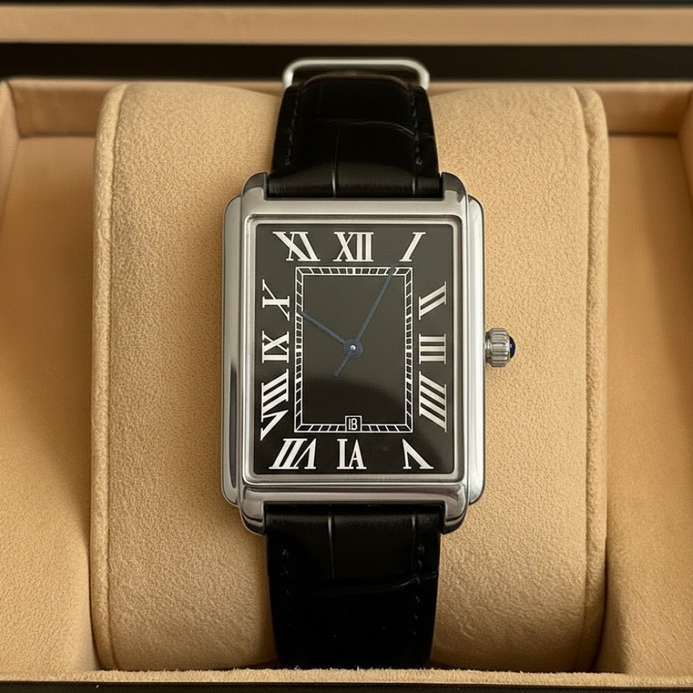 Men's Square Analog Dress Watch with Leather Strap