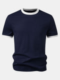 Men’s Crew Neck Cotton T-Shirt with Contrast Trim – Soft Breathable Casual Regular Fit Everyday Essential Tee