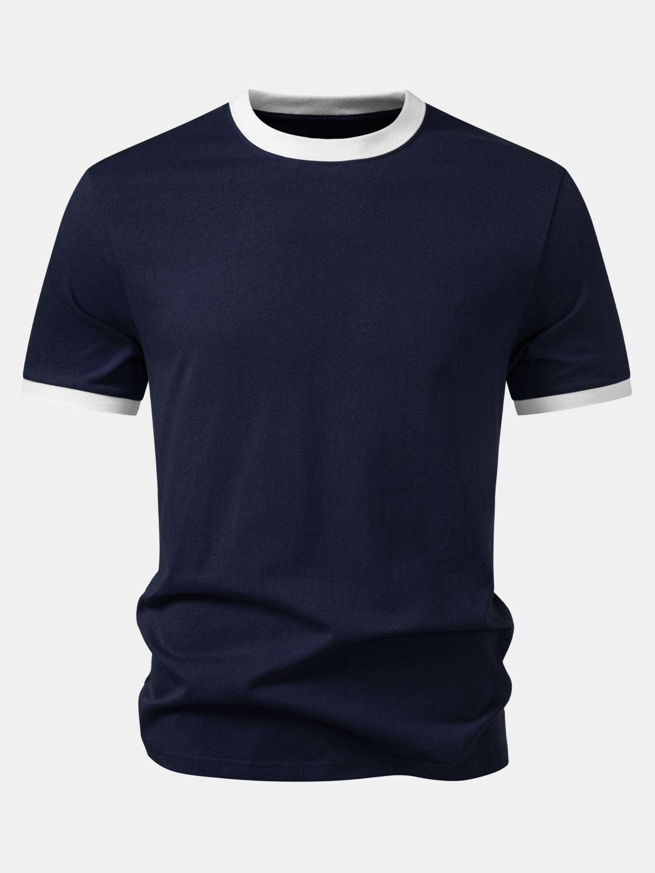 Men’s Crew Neck Cotton T-Shirt with Contrast Trim – Soft Breathable Casual Regular Fit Everyday Essential Tee