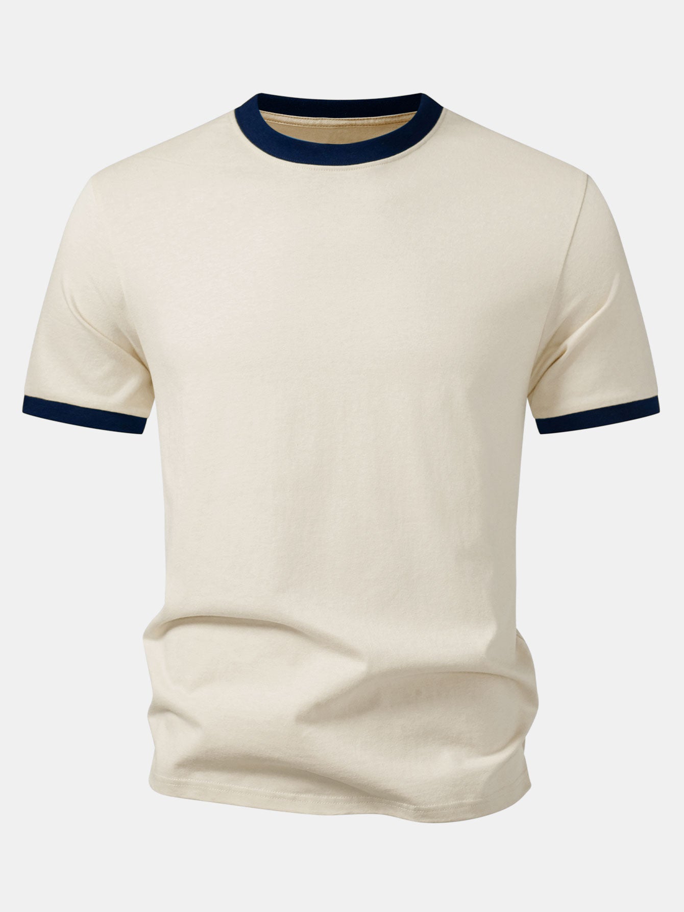 Men’s Crew Neck Cotton T-Shirt with Contrast Trim – Soft Breathable Casual Regular Fit Everyday Essential Tee