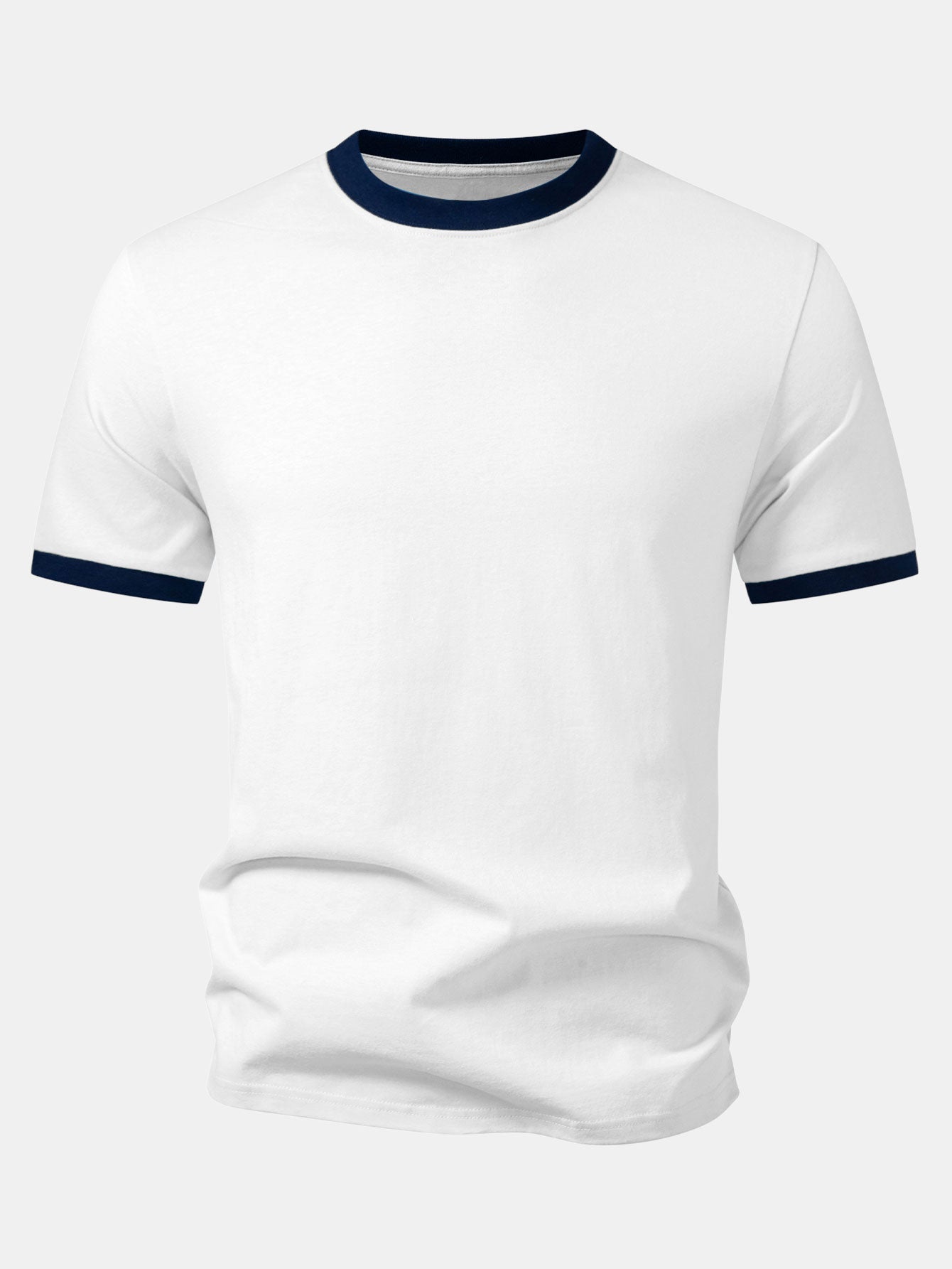 Men’s Crew Neck Cotton T-Shirt with Contrast Trim – Soft Breathable Casual Regular Fit Everyday Essential Tee