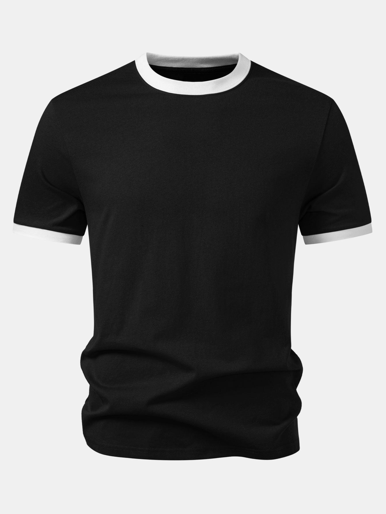 Men’s Crew Neck Cotton T-Shirt with Contrast Trim – Soft Breathable Casual Regular Fit Everyday Essential Tee