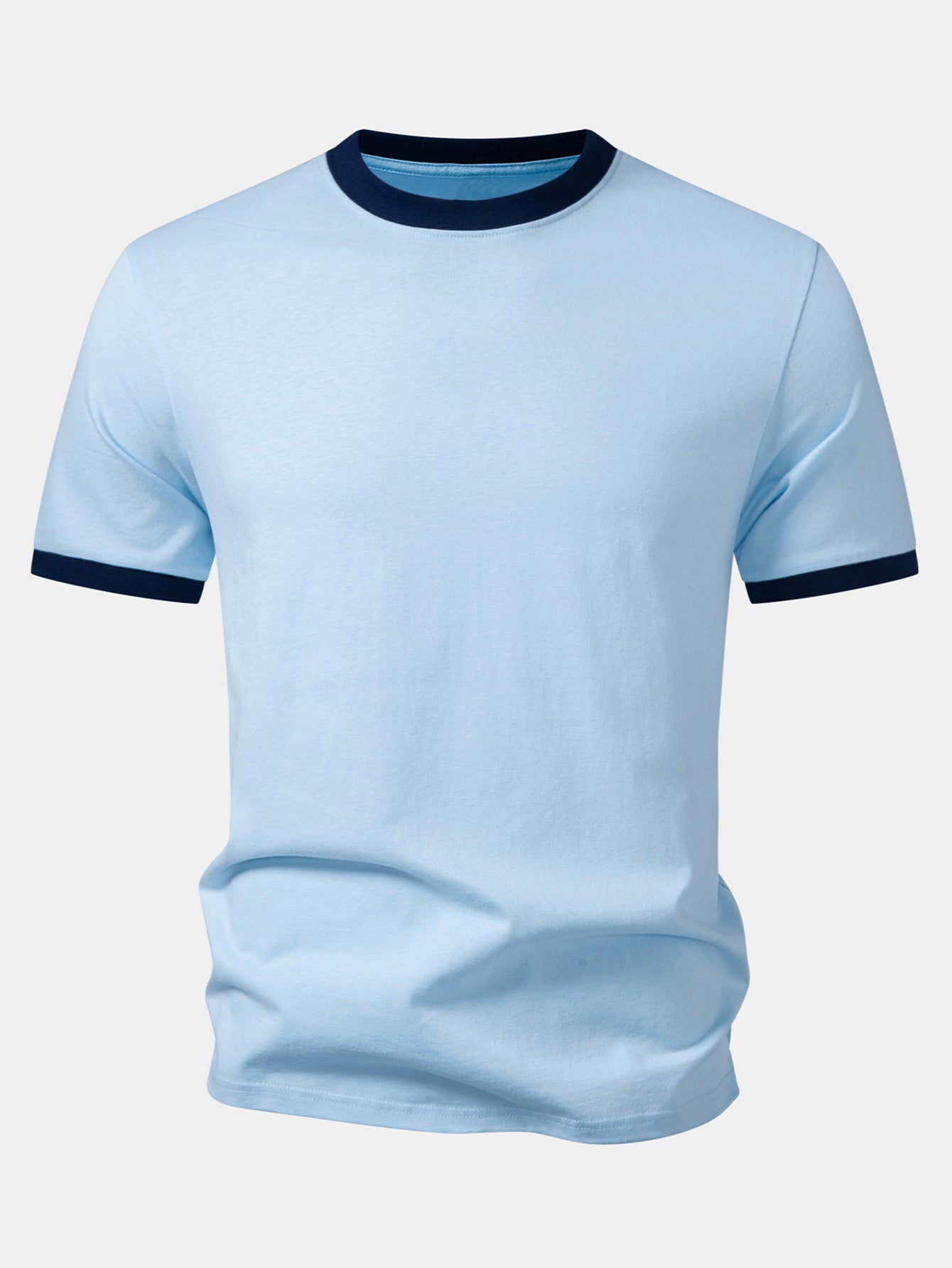 Men’s Crew Neck Cotton T-Shirt with Contrast Trim – Soft Breathable Casual Regular Fit Everyday Essential Tee