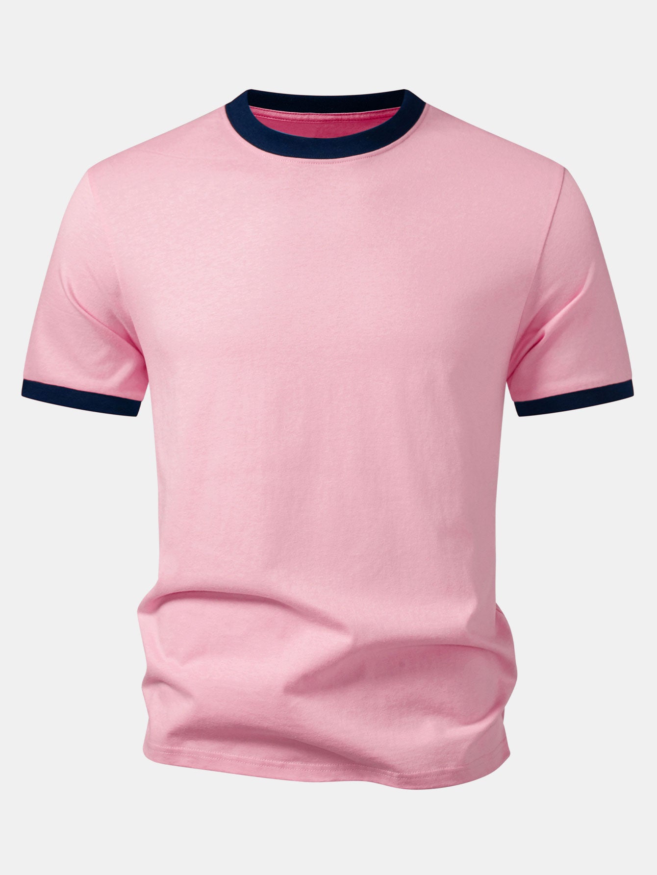Men’s Crew Neck Cotton T-Shirt with Contrast Trim – Soft Breathable Casual Regular Fit Everyday Essential Tee