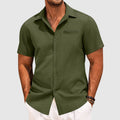 Men’s Short Sleeve Lapel Collar Shirt – Lightweight Button-Down Casual Summer Shirt with Hidden Pocket Smart Casual Top