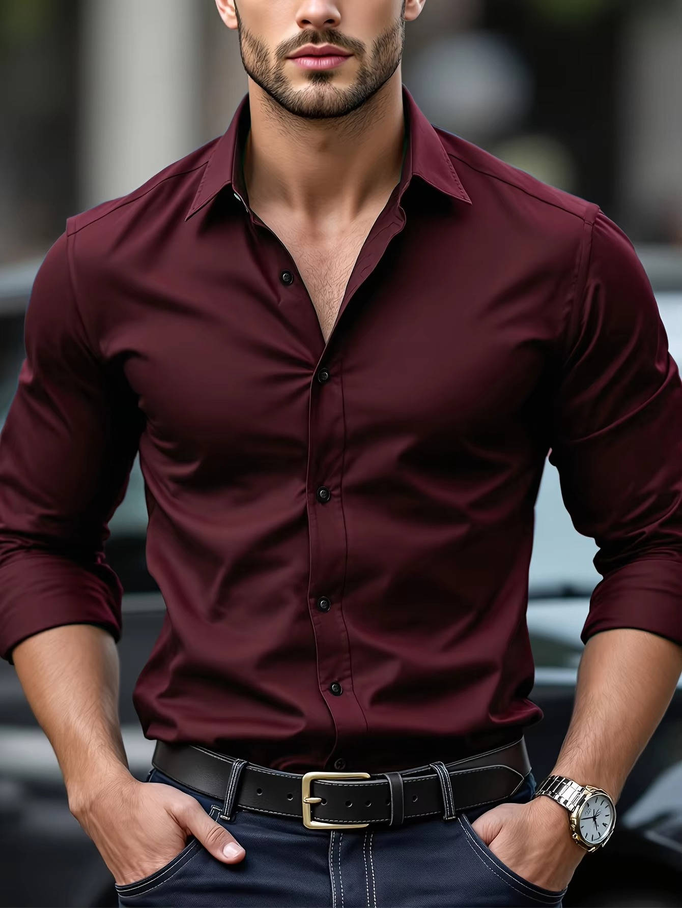 Men’s Slim Fit Stretch Dress Shirt – Wrinkle Resistant Spread Collar Formal Business Shirt, Long Sleeve Button-Up for Office & Events
