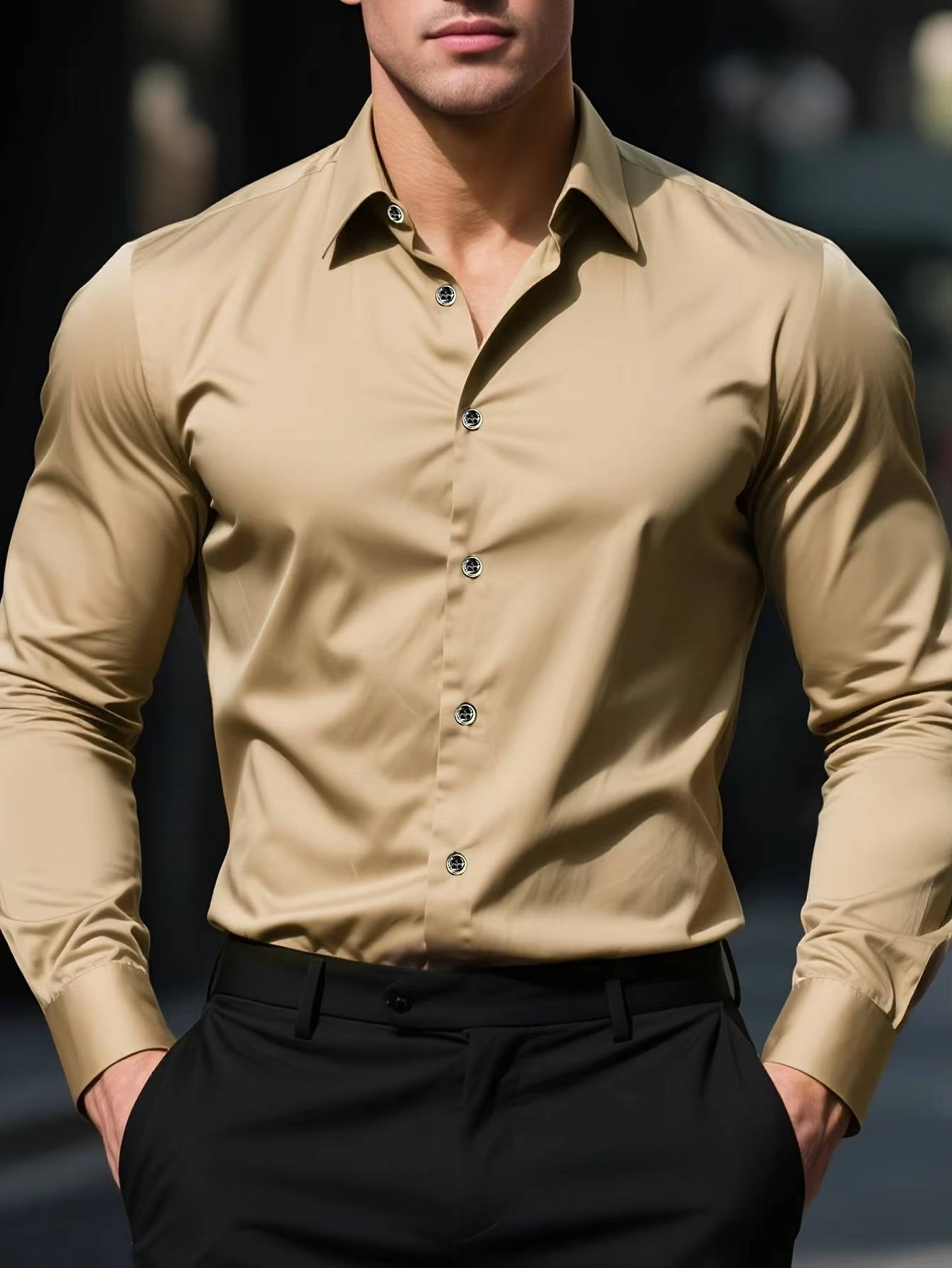 Men’s Slim Fit Stretch Dress Shirt – Wrinkle Resistant Spread Collar Formal Business Shirt, Long Sleeve Button-Up for Office & Events
