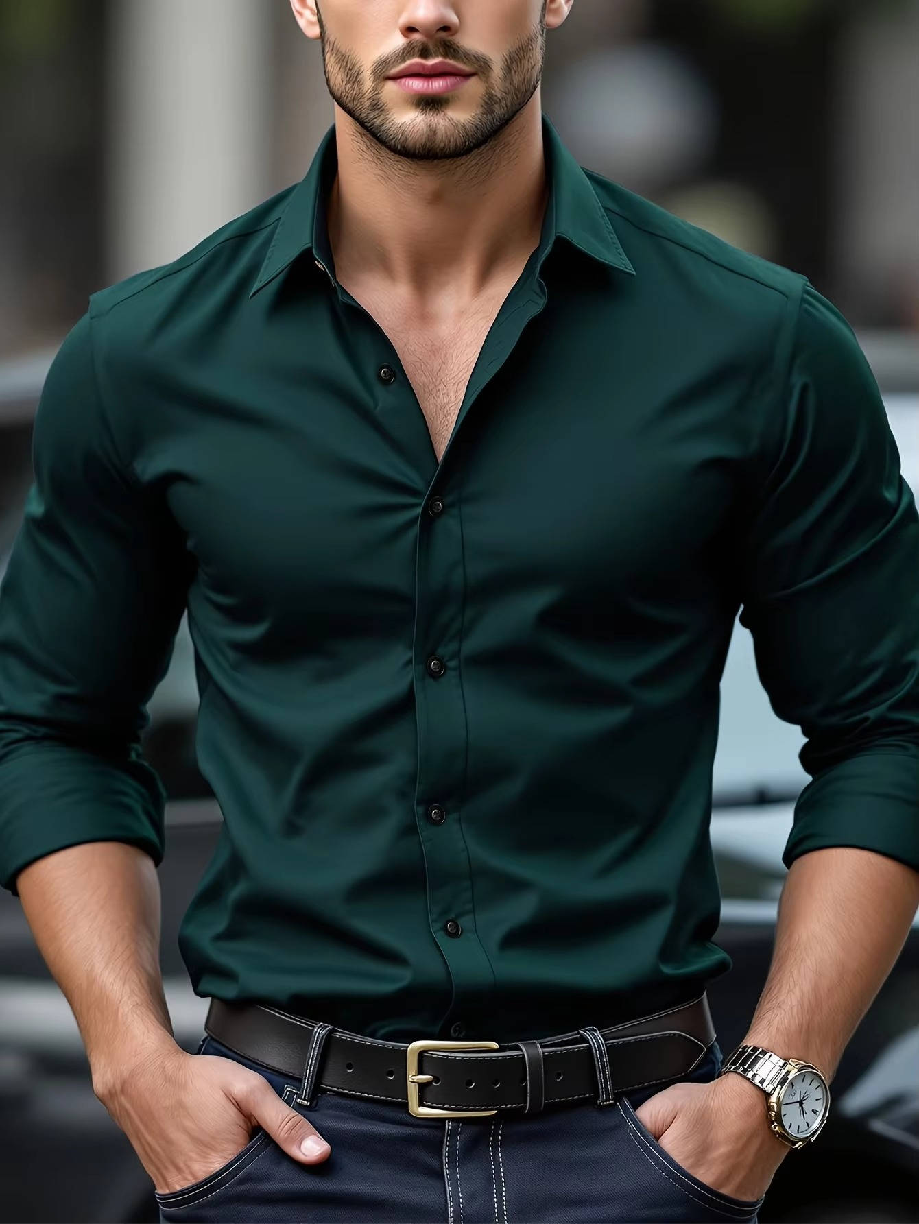 Men’s Slim Fit Stretch Dress Shirt – Wrinkle Resistant Spread Collar Formal Business Shirt, Long Sleeve Button-Up for Office & Events