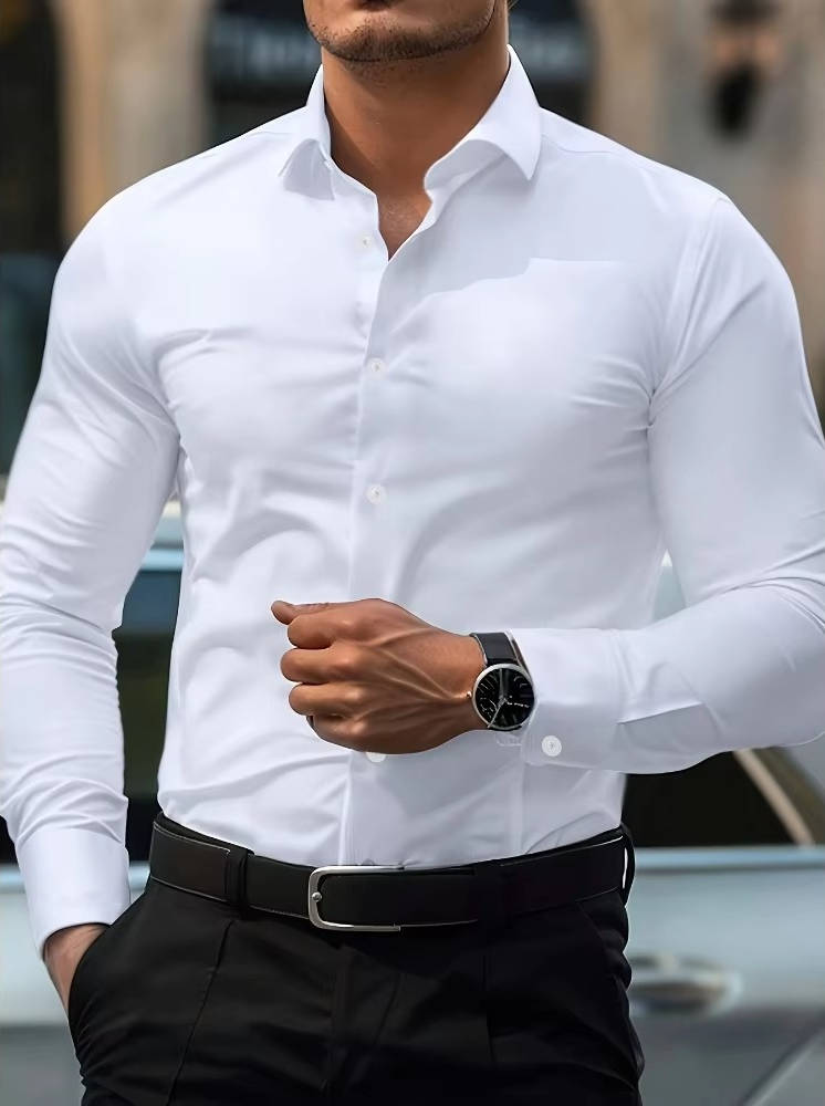 Men’s Slim Fit Stretch Dress Shirt – Wrinkle Resistant Spread Collar Formal Business Shirt, Long Sleeve Button-Up for Office & Events