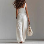 Women’s Sexy V-Neck Button Wide Leg Jumpsuit – Elegant High Waist Sleeveless Solid Romper for Spring Summer 2026