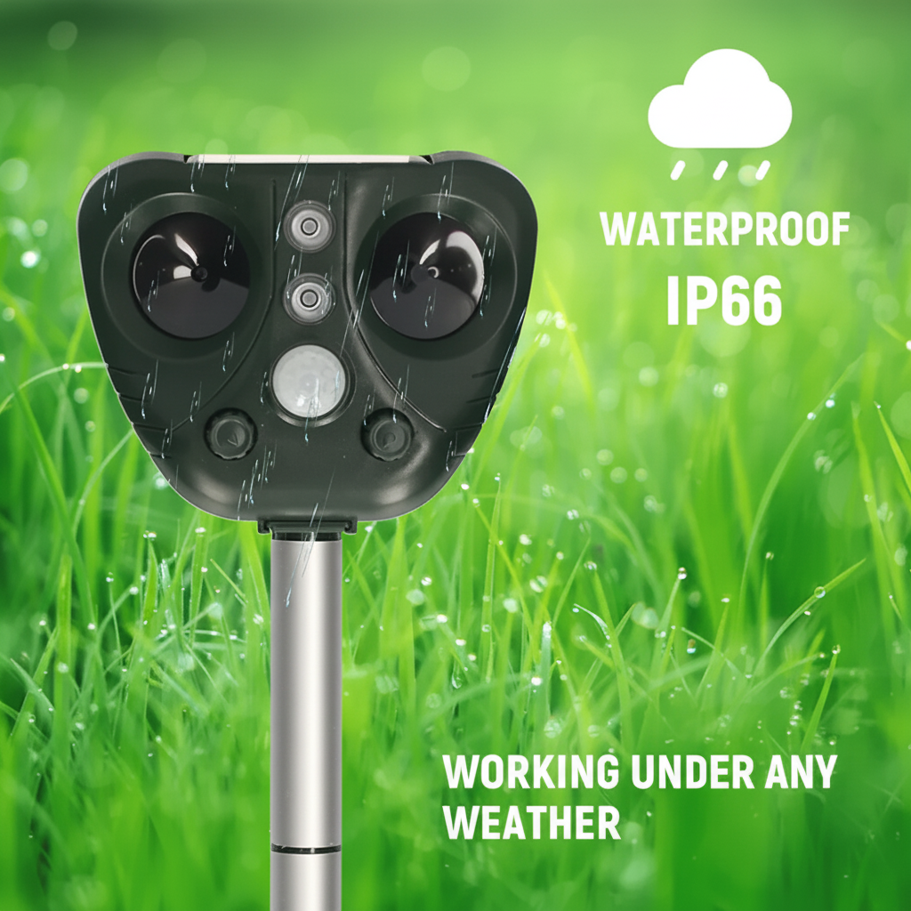 Solar Ultrasonic Bird Deterrent with LED Lights