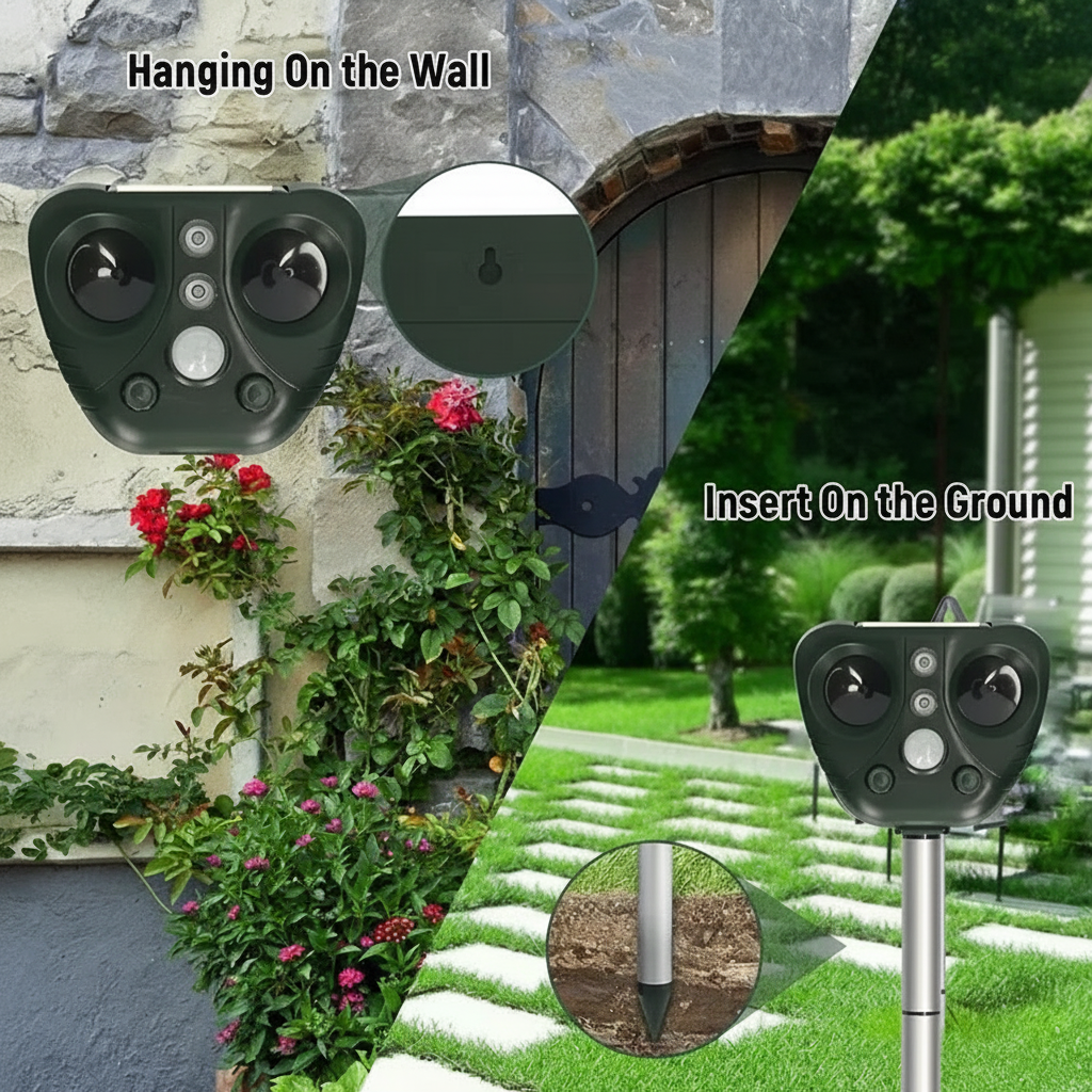 Solar Ultrasonic Bird Deterrent with LED Lights