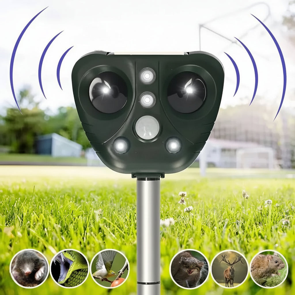Solar Ultrasonic Bird Deterrent with LED Lights