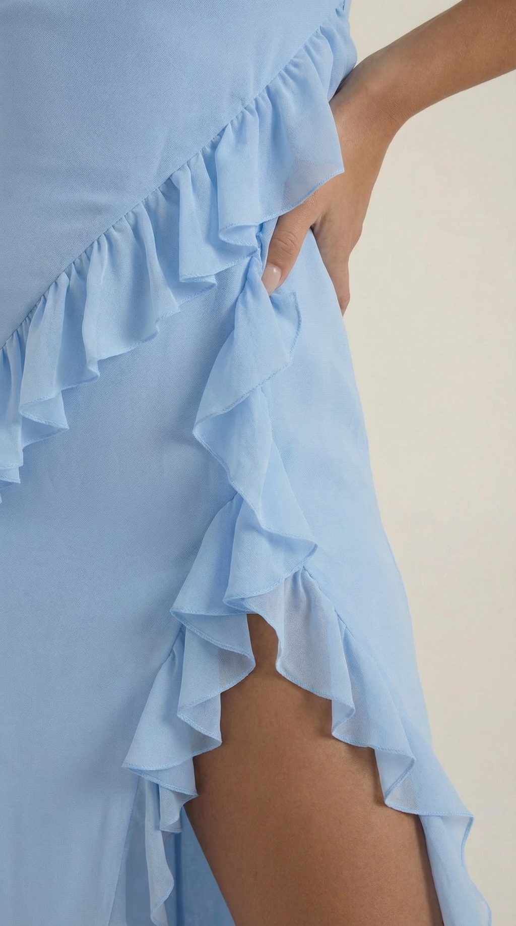 Women’s Ruffled Maxi Dress – Square Neck Bodycon Evening Gown with High Slit & Asymmetrical Ruffles