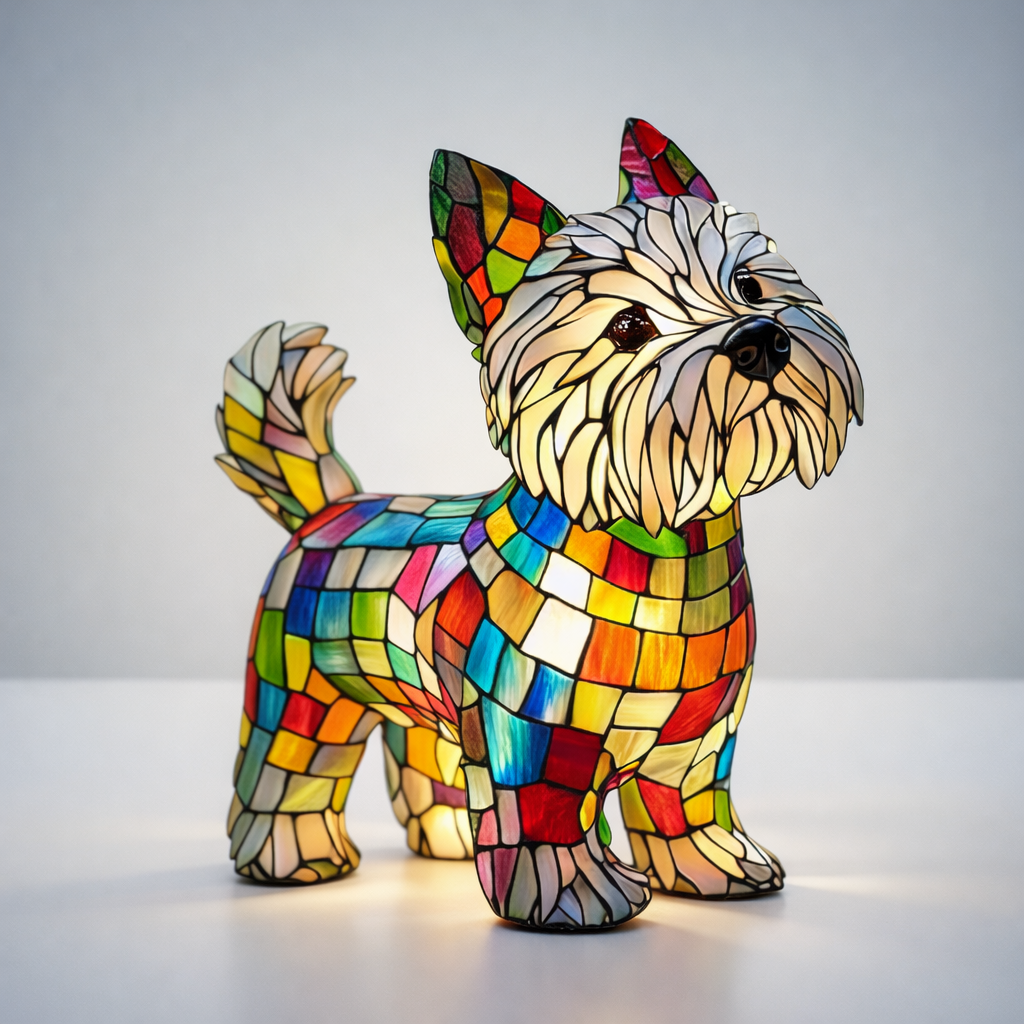 LED Stained-Glass Dog Night Light — Resin Accent Lamp