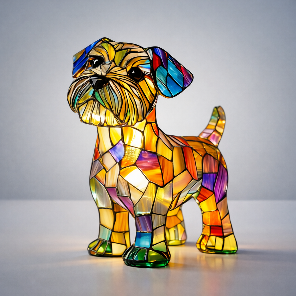 LED Stained-Glass Dog Night Light — Resin Accent Lamp