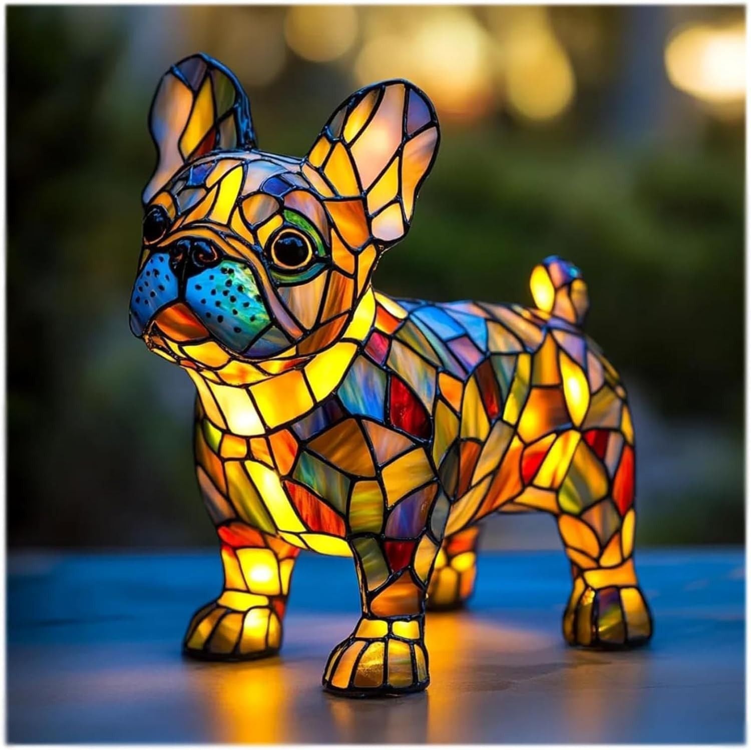 LED Stained-Glass Dog Night Light — Resin Accent Lamp