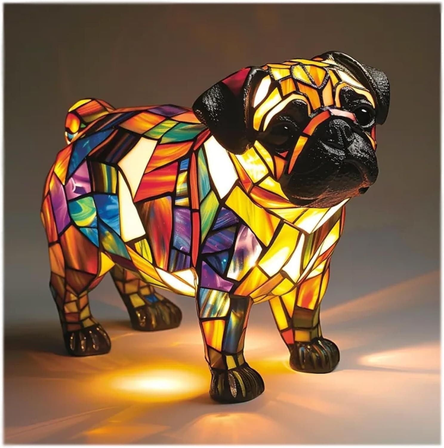 LED Stained-Glass Dog Night Light — Resin Accent Lamp