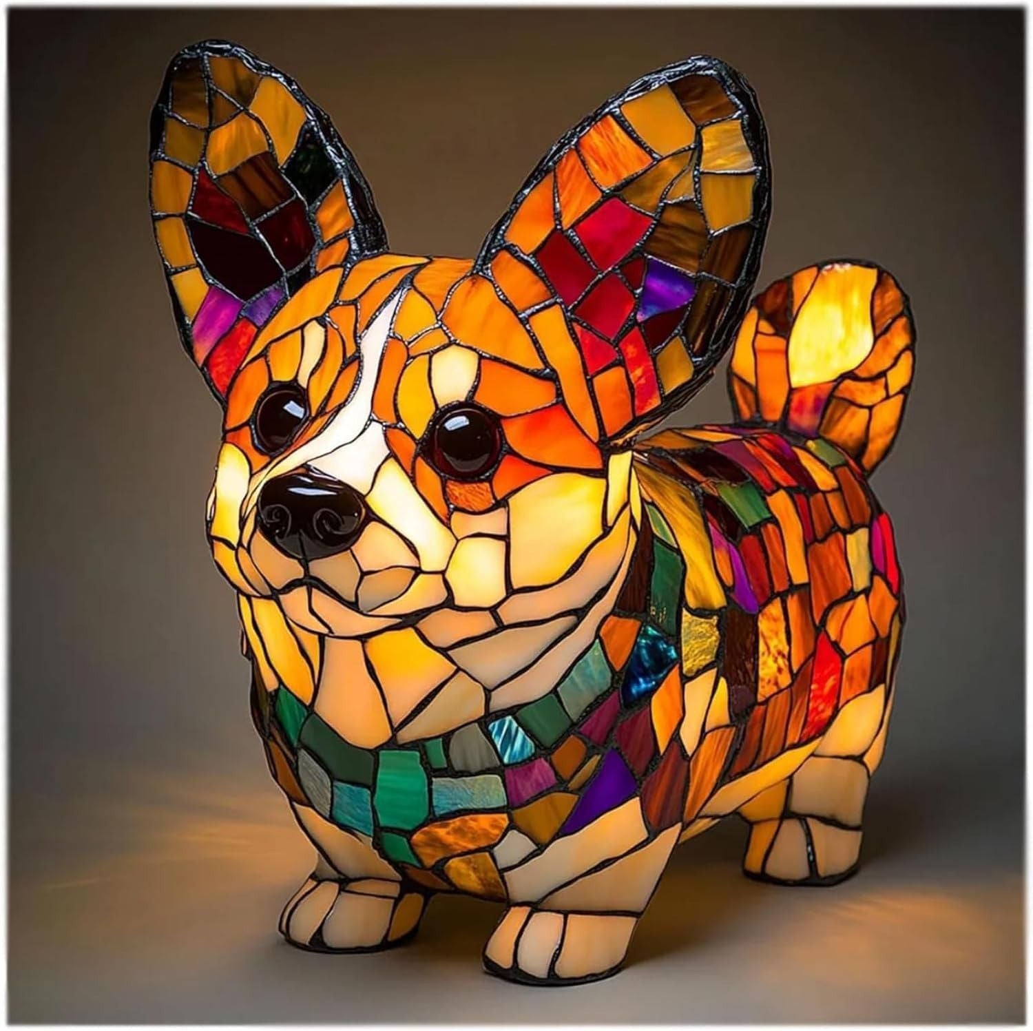 LED Stained-Glass Dog Night Light — Resin Accent Lamp