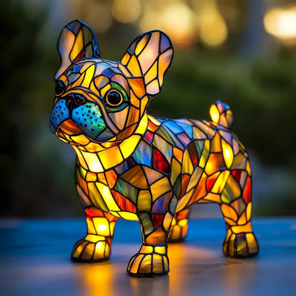 Stained-Glass Dog Table Lamp — Warm LED Accent Light