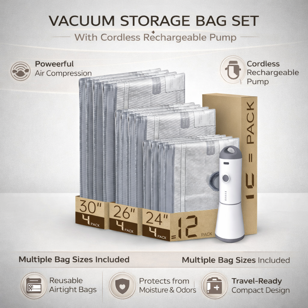 Travel Vacuum Storage Bags Kit with Cordless Pump
