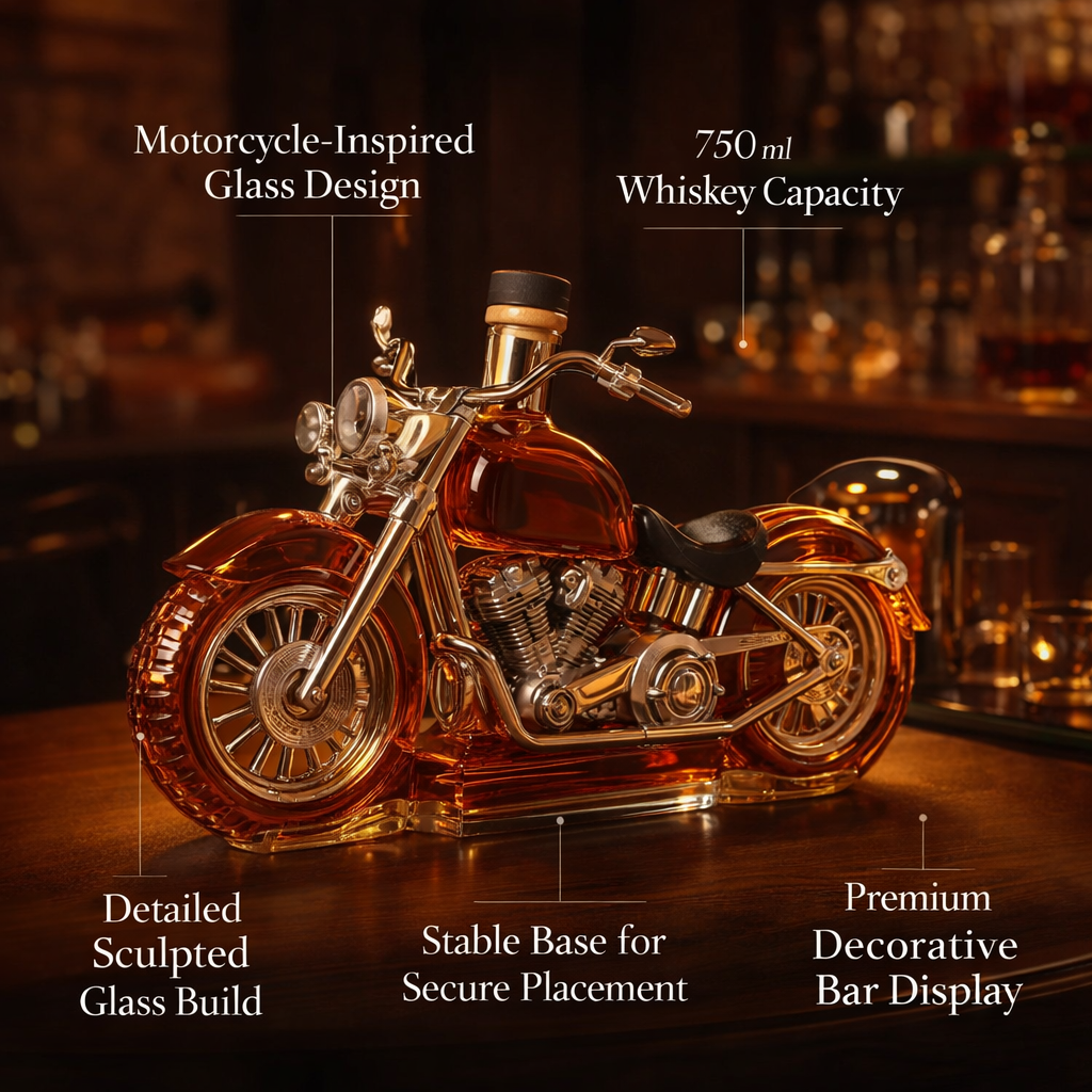 Motorcycle Glass Whiskey Decanter — Decorative Bottle