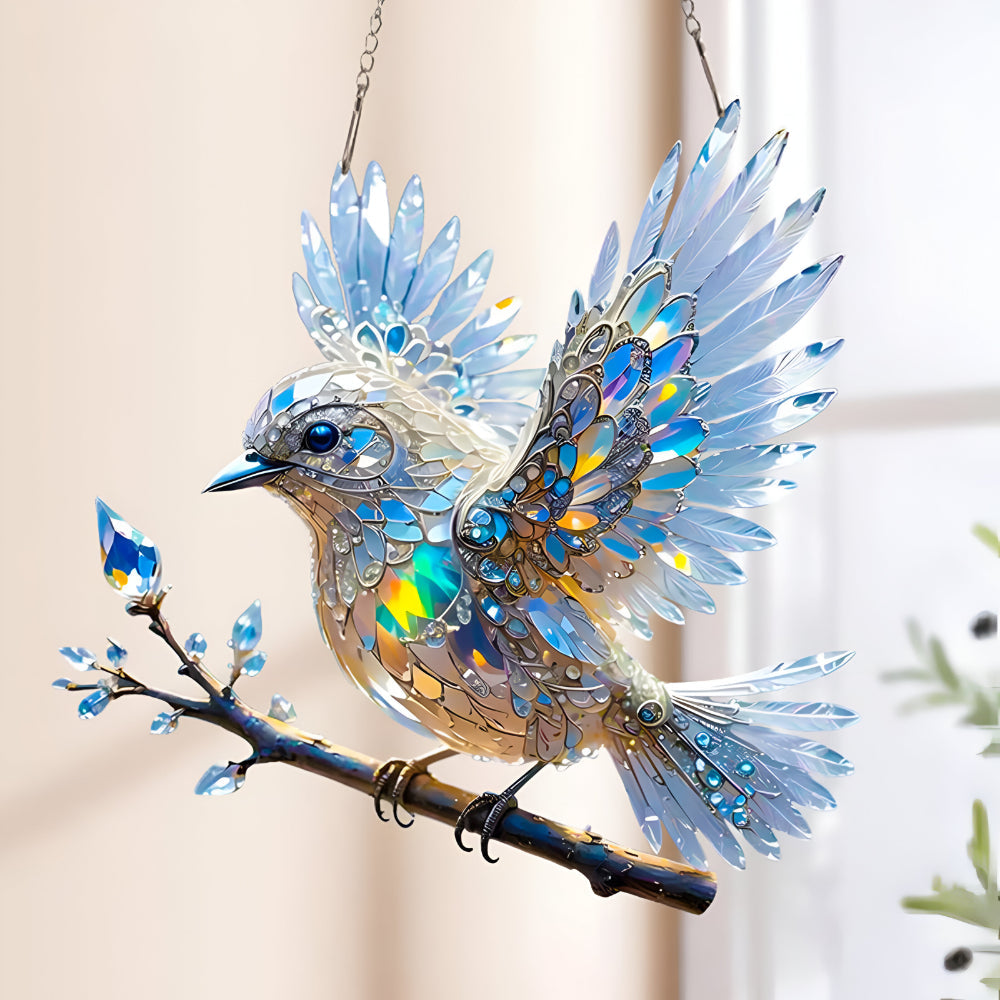 Bluebird Acrylic Window Suncatcher — Stained‑Glass Effect