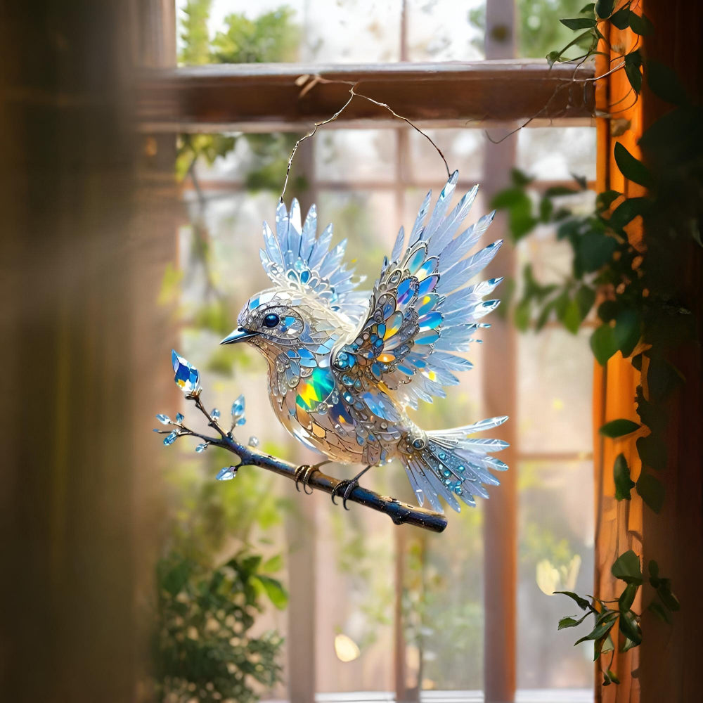 Bluebird Acrylic Window Suncatcher — Stained‑Glass Effect