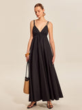 Women’s 100% Cotton Backless Maxi Dress – V-Neck Adjustable Strap Sleeveless Summer Elegant Dress