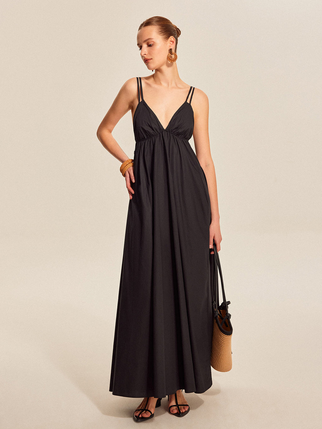 Women’s 100% Cotton Backless Maxi Dress – V-Neck Adjustable Strap Sleeveless Summer Elegant Dress