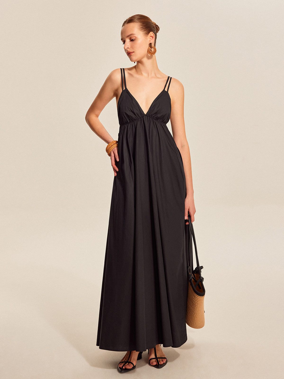 Women’s 100% Cotton Backless Maxi Dress – V-Neck Adjustable Strap Sleeveless Summer Elegant Dress