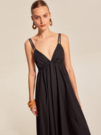 Women’s 100% Cotton Backless Maxi Dress – V-Neck Adjustable Strap Sleeveless Summer Elegant Dress