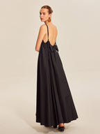 Women’s 100% Cotton Backless Maxi Dress – V-Neck Adjustable Strap Sleeveless Summer Elegant Dress