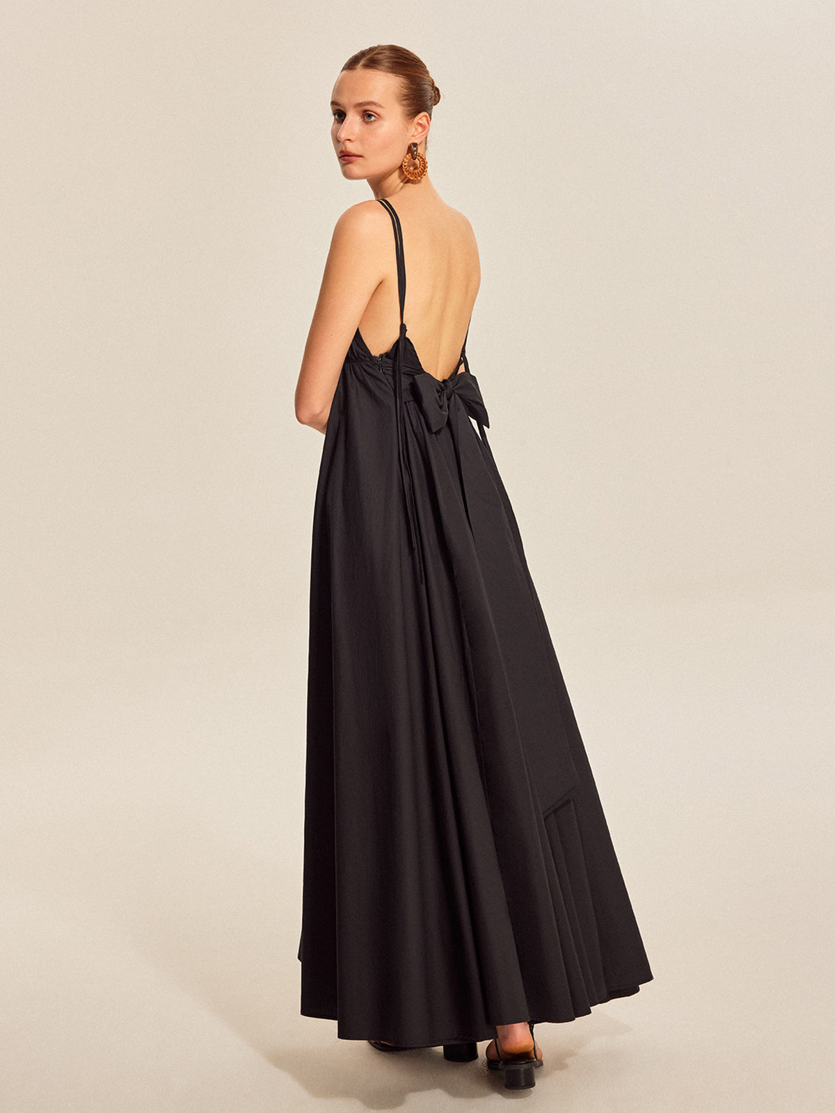 Women’s 100% Cotton Backless Maxi Dress – V-Neck Adjustable Strap Sleeveless Summer Elegant Dress