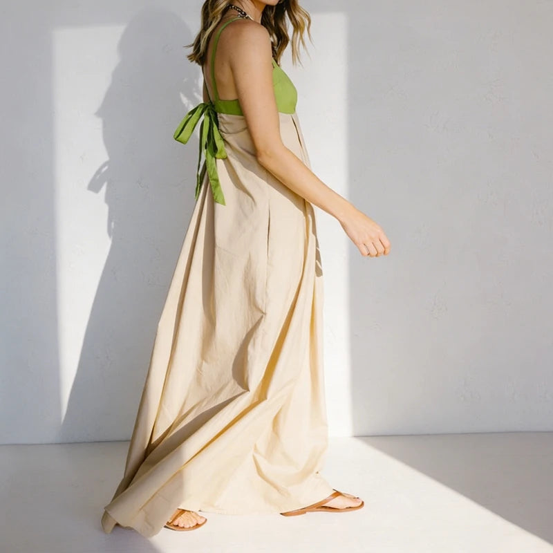 Women’s Contrast Color Sleeveless Flowy Maxi Dress – Loose Fit Summer Beach Holiday Sundress