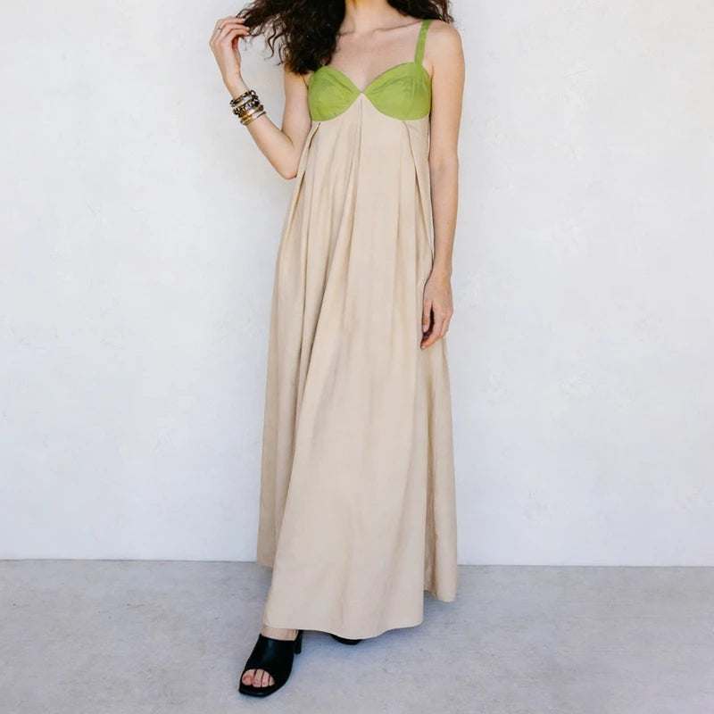 Women’s Contrast Color Sleeveless Flowy Maxi Dress – Loose Fit Summer Beach Holiday Sundress