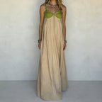 Women’s Contrast Color Sleeveless Flowy Maxi Dress – Loose Fit Summer Beach Holiday Sundress