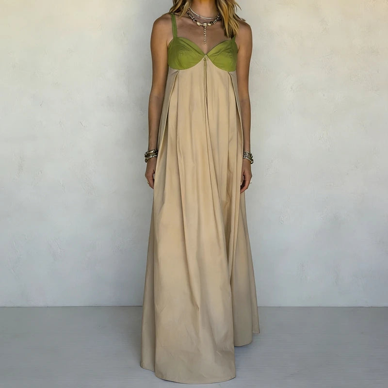 Women’s Contrast Color Sleeveless Flowy Maxi Dress – Loose Fit Summer Beach Holiday Sundress