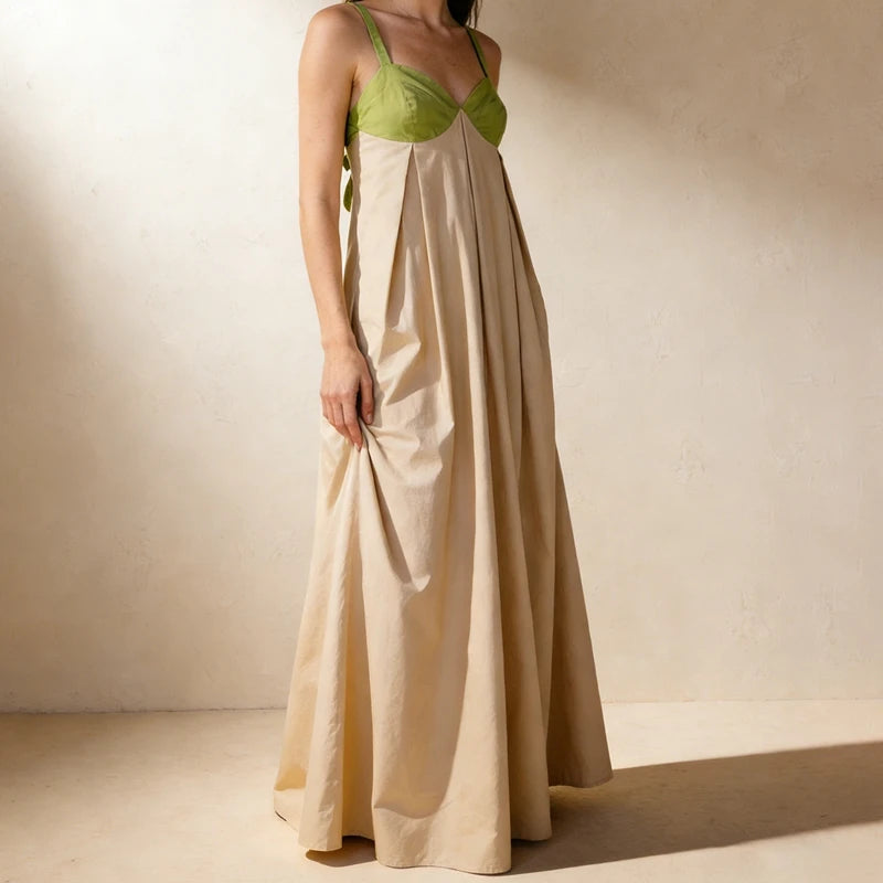 Women’s Contrast Color Sleeveless Flowy Maxi Dress – Loose Fit Summer Beach Holiday Sundress