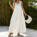 Women’s Contrast Color Sleeveless Flowy Maxi Dress – Loose Fit Summer Beach Holiday Sundress