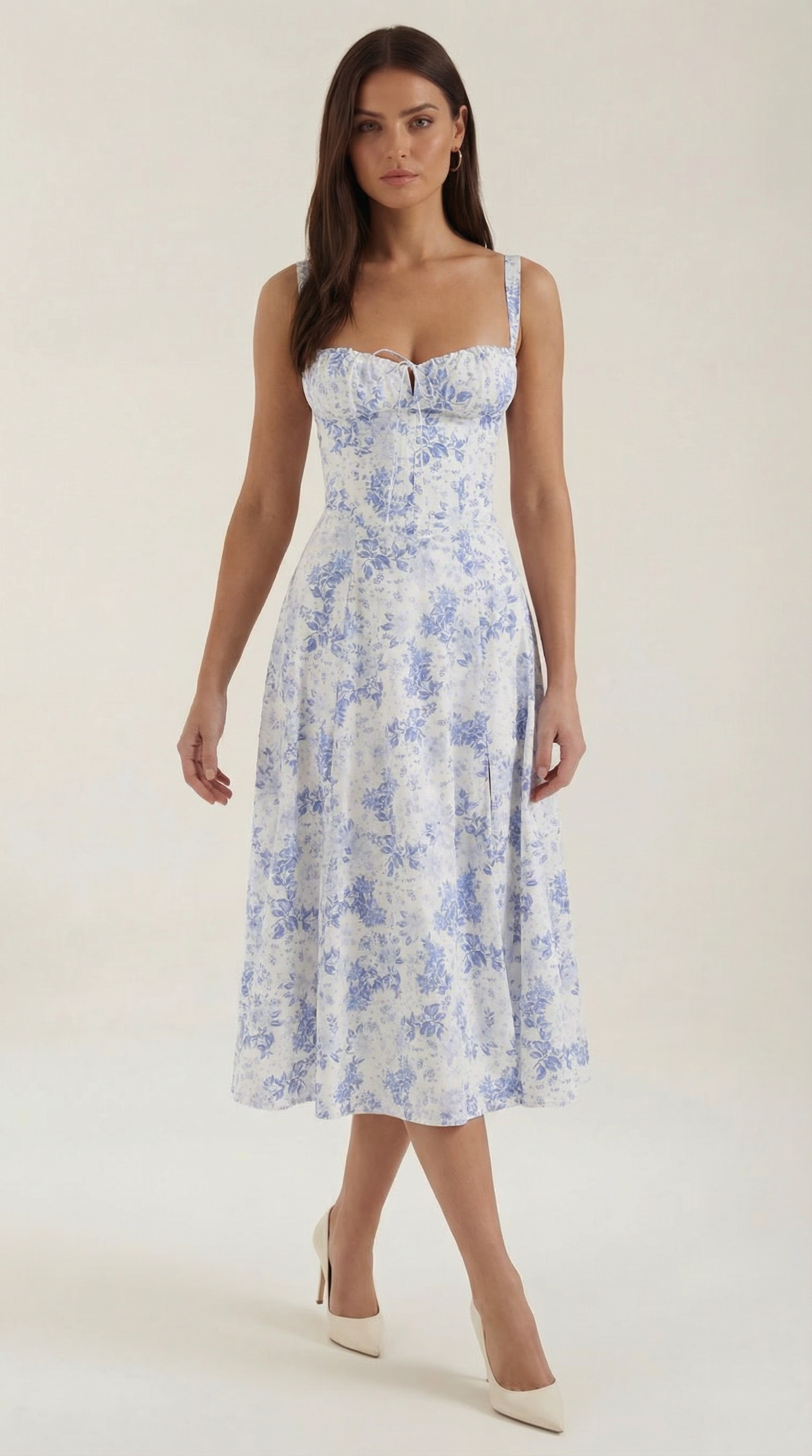 Rosa Mae Women’s Midi Sundress – Sweetheart Neckline Floral A-Line Dress, Cottagecore Elegant Tea-Length Summer Dress