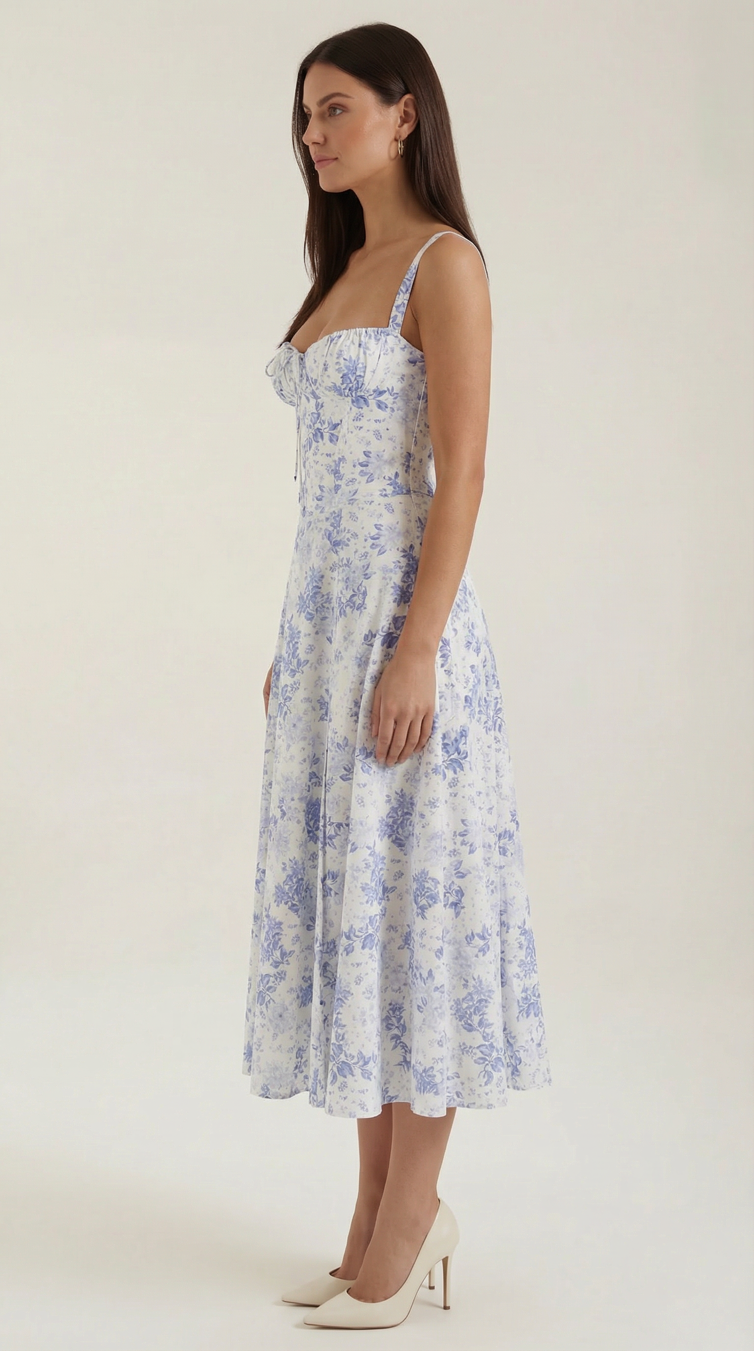 Rosa Mae Women’s Midi Sundress – Sweetheart Neckline Floral A-Line Dress, Cottagecore Elegant Tea-Length Summer Dress
