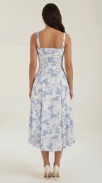 Rosa Mae Women’s Midi Sundress – Sweetheart Neckline Floral A-Line Dress, Cottagecore Elegant Tea-Length Summer Dress