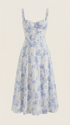 Rosa Mae Women’s Midi Sundress – Sweetheart Neckline Floral A-Line Dress, Cottagecore Elegant Tea-Length Summer Dress