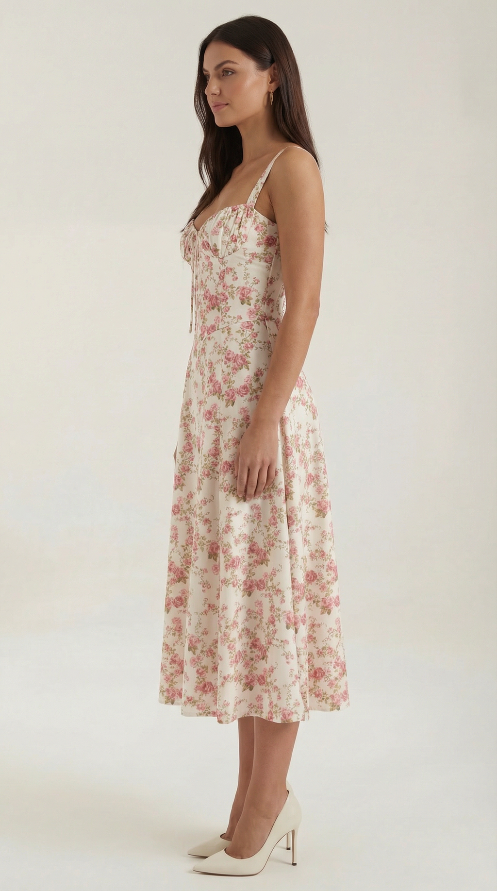 Rosa Mae Women’s Midi Sundress – Sweetheart Neckline Floral A-Line Dress, Cottagecore Elegant Tea-Length Summer Dress